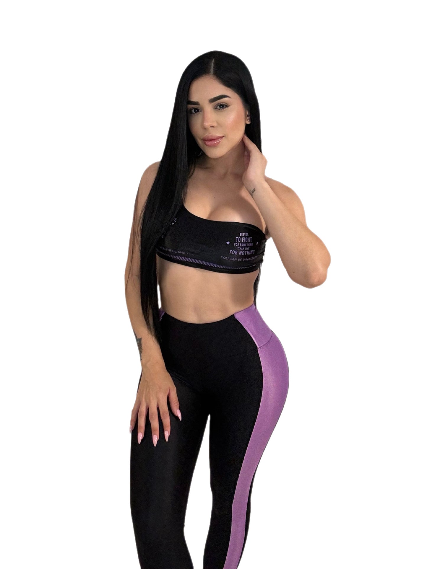 ColorBlitz Athletic Set: Vibrant Pants & One-Shoulder Top