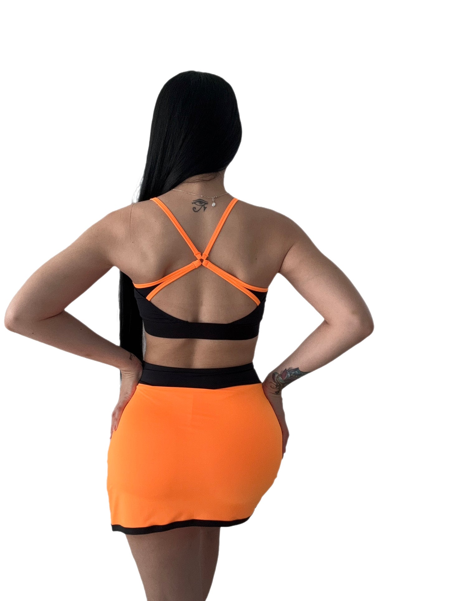 Blaze Stride Sporty Skirt Set - Black & Orange